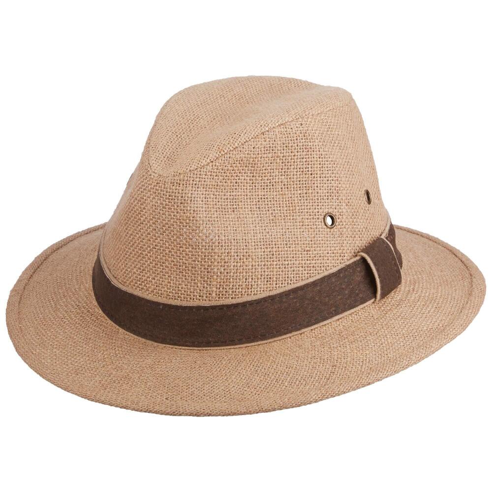 9559 Hemp Safari Hat with Leather Band, Camel, Medium